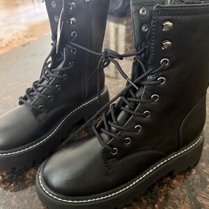 Wild Fable Black Lace-Up Moto Boots